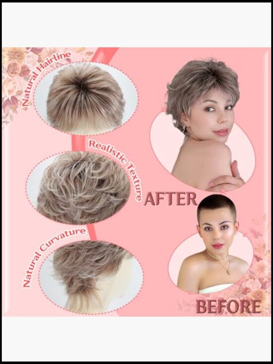 Short Curly Pixie Cut Wig with Bangs Glueless Synthetic Hair Daily Wear